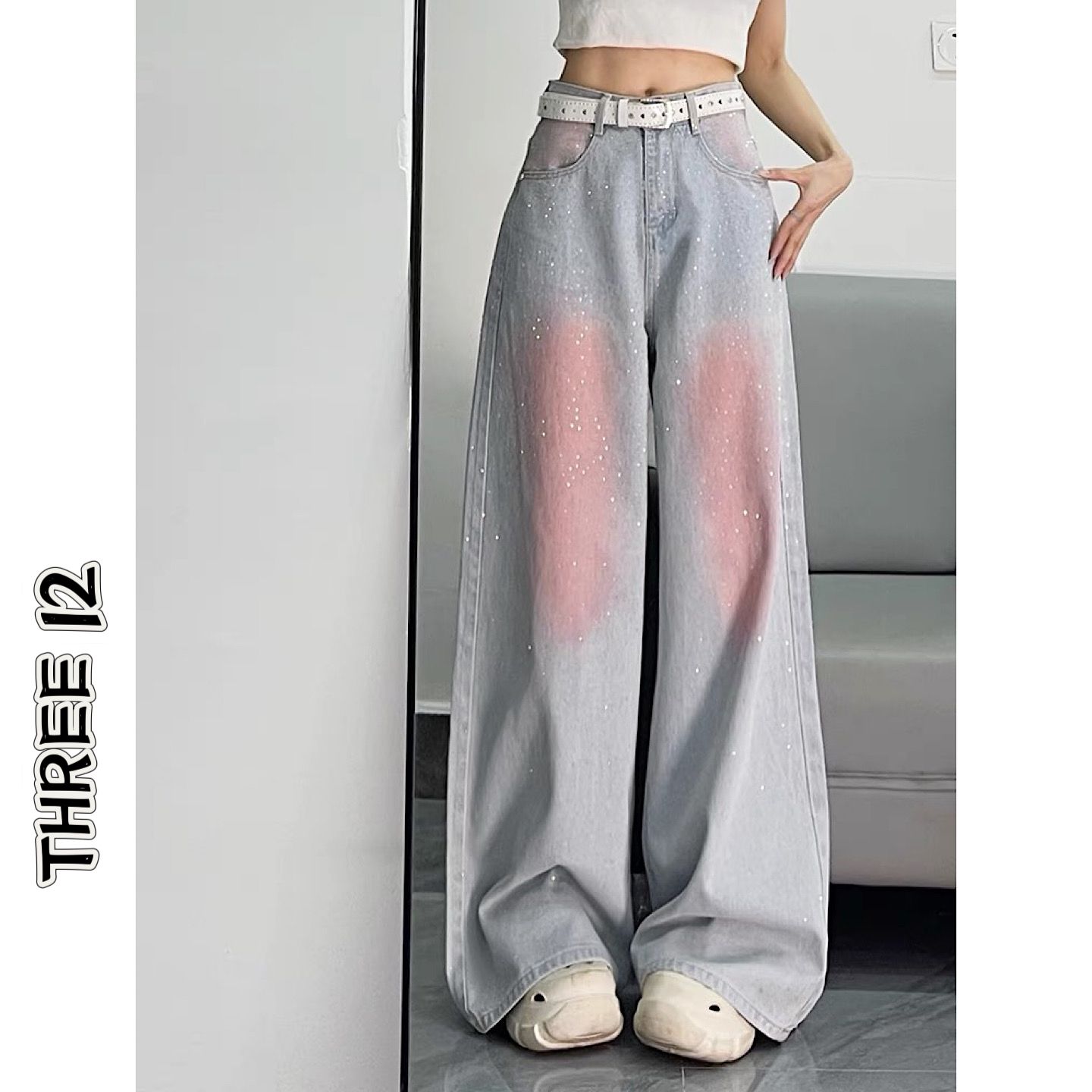 【六折专区】粉色腮红晕染牛仔裤