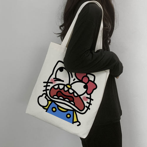 hello kitty表情包帆布袋趣味搞笑凯蒂猫单肩手提包学生装书袋大