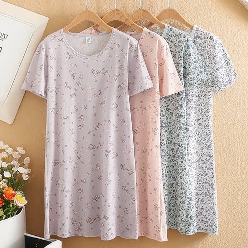 ab内衣夏季纯棉薄款短袖中长睡裙