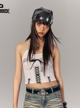 YUKAHOUSE 美式性感涂鸦印花吊带背心女修身短款外穿内搭上衣夏季