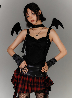 YUKAHOUSE 原创鱼骨抹胸背心可调节蕾丝吊带纯欲辣妹美背酷女上衣