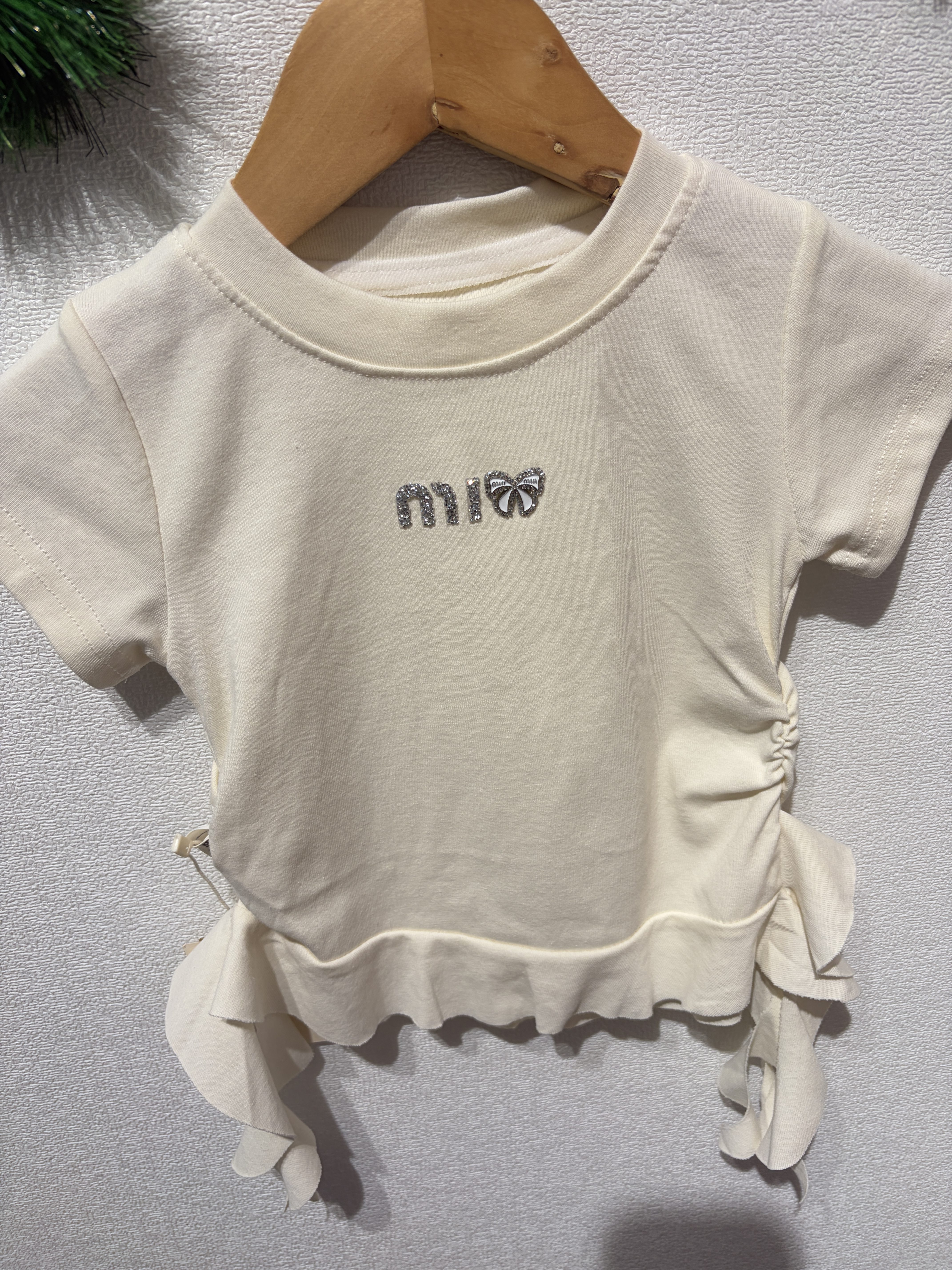 女童洋气白色短袖夏季新款修身短款纯棉T恤衫中小儿童抽褶上衣ins