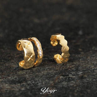 YOYR黄铜耳饰 法式锆钻波浪耳骨夹两件套耳夹轻奢高级感耳骨夹
