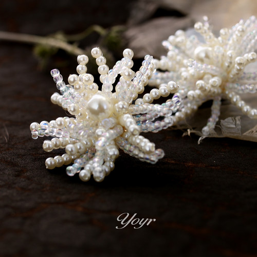 yoyr耳饰 绣花球耳钉轻奢重工高级感奢华雪花球米珠编织耳夹耳环