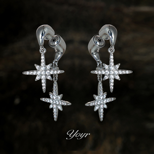 yoyr黄铜耳饰 前后戴锆钻八芒星耳环七夕轻奢百搭高级感精致耳环