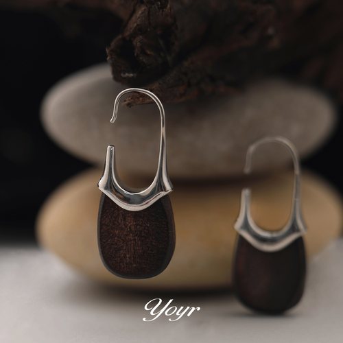 yoyr木芒银弧耳挂法式复古耳环