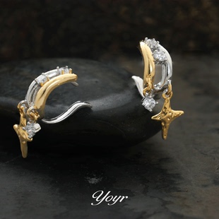 yoyr黄铜耳饰熔岩锆钻星星耳骨夹设计感镂空小众耳夹精致耳饰