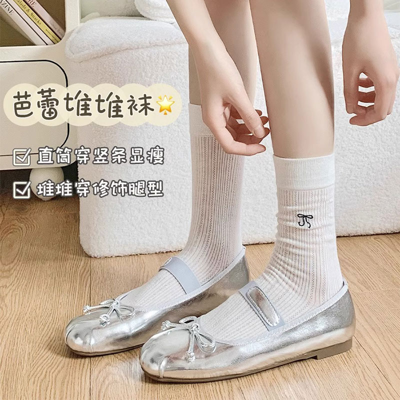 蝴蝶结韩版夏季网眼纯棉堆堆袜
