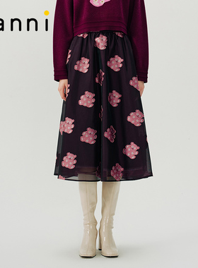 tanni法式优雅复古休闲提花花苞纱质高腰显瘦半身裙TN31SK025A