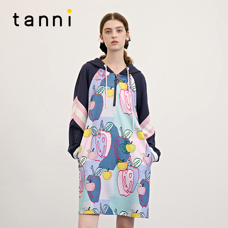 tanni高级休闲连帽半拉链连衣裙
