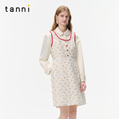 tanni25秋新款 蓝色花朵蕾丝A型裙摆收腰修身 背心连衣裙TO31DR017A