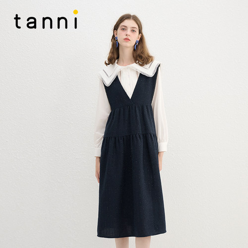 tanni文艺复古无袖背心连衣裙