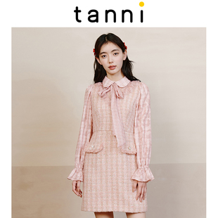 tanni冬季 小香风甜美气质粉色连衣裙TL31DR600A 新品