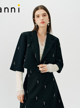 tanni新款都市通勤廓形刺绣设计西装半身裙套装TN11BZ800A