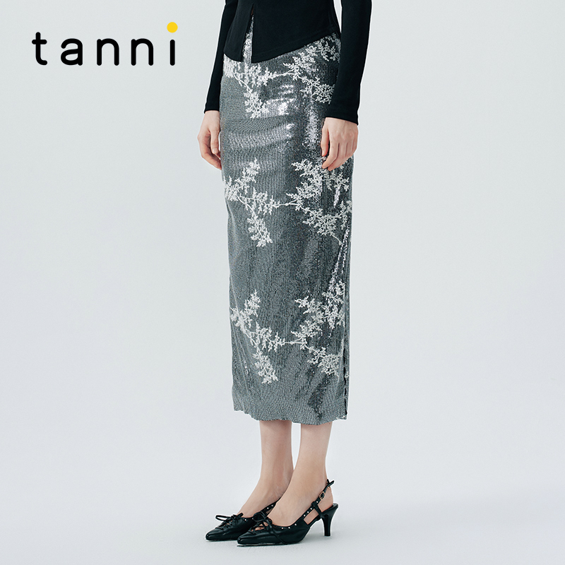 tanni设计师系列亮片绣花半身裙