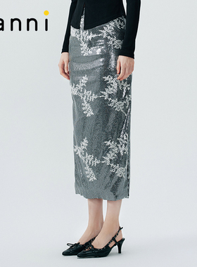 tanni设计师系列亮片绣花旗袍式中长显瘦半身裙TN11SK700A