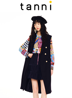 tanni气质早秋新款无袖H版风衣马甲纯色百搭无袖西服TL11TC071A