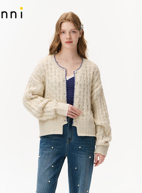 tanni2026春新款温柔浪漫优雅风彩点沙线毛衣针织开衫TO31KN152A