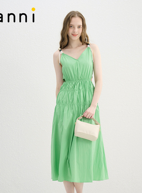 tanni休闲度假风多色彩珠镂空性感吊带连衣裙TN11DR084A