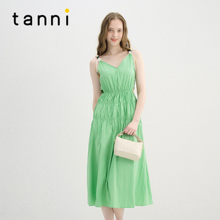 tanni休闲度假风多色彩珠镂空性感吊带连衣裙TN11DR084A