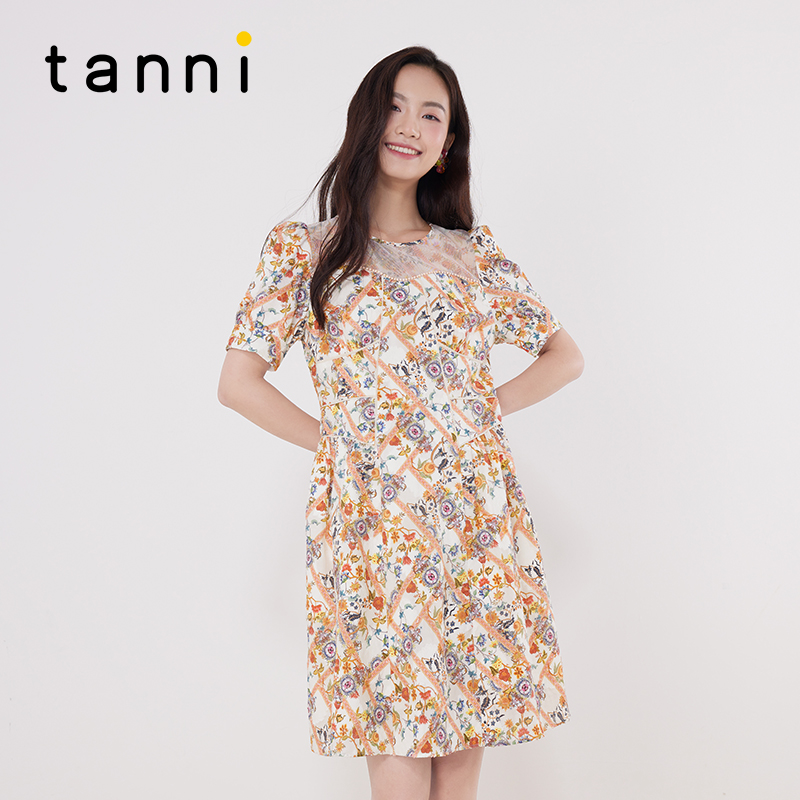 tanni气质蕾丝领中长款连衣裙