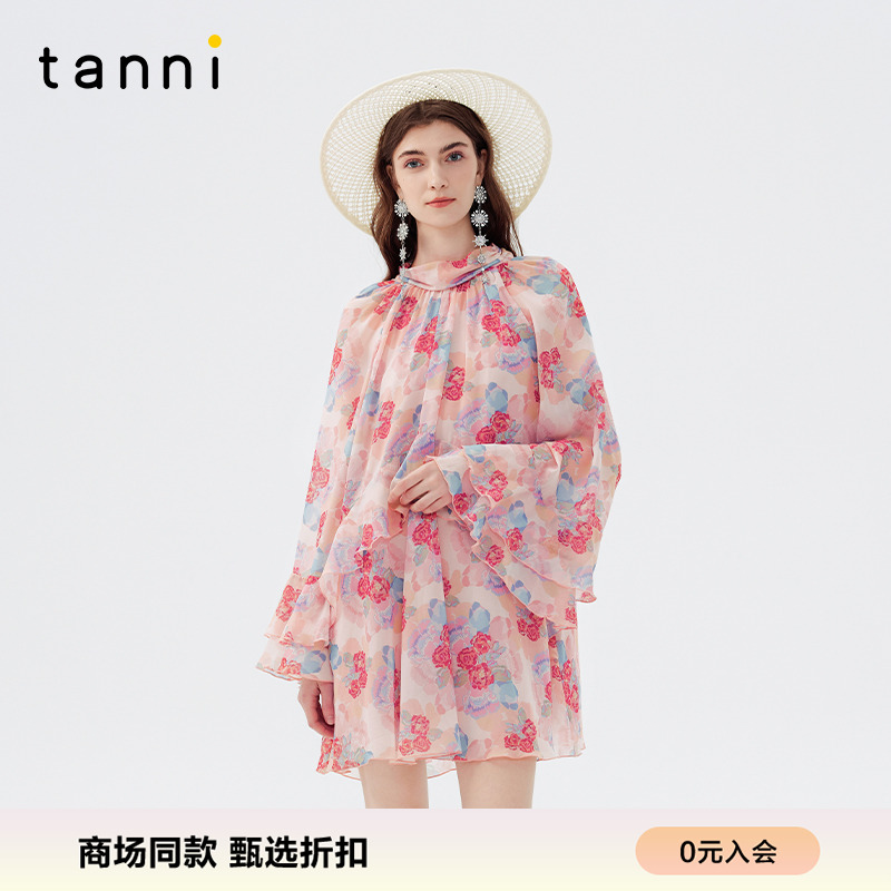 tanni度假感设计感碎花连衣裙