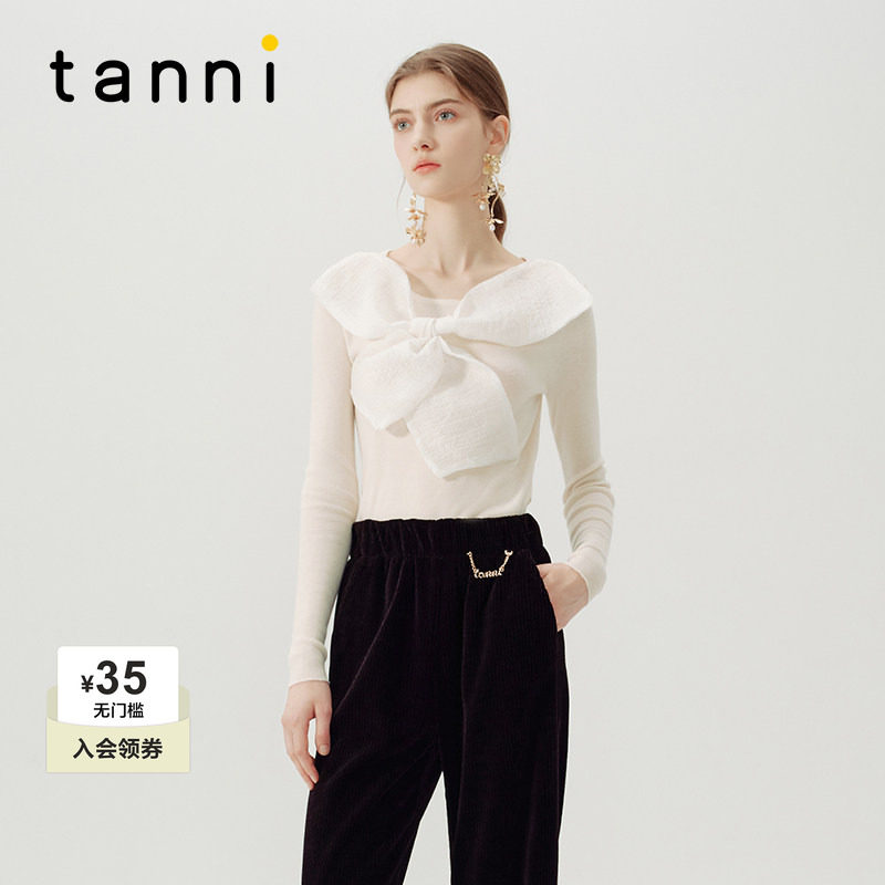 tanni性感修身蝴蝶结打底针织衫图片