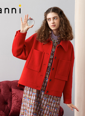 tanni新款通勤复古减龄时尚口袋短款廓形大衣TM31CO022B