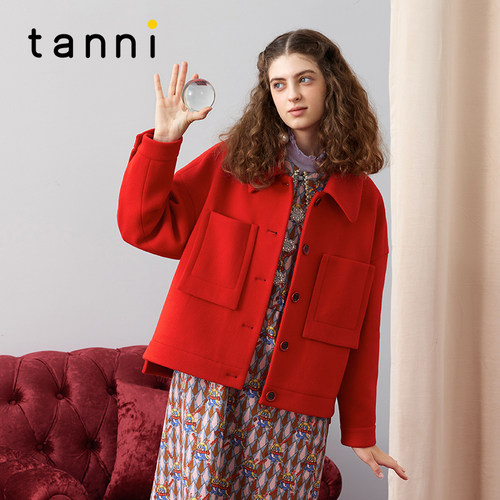 tanni通勤复古减龄短款廓形大衣