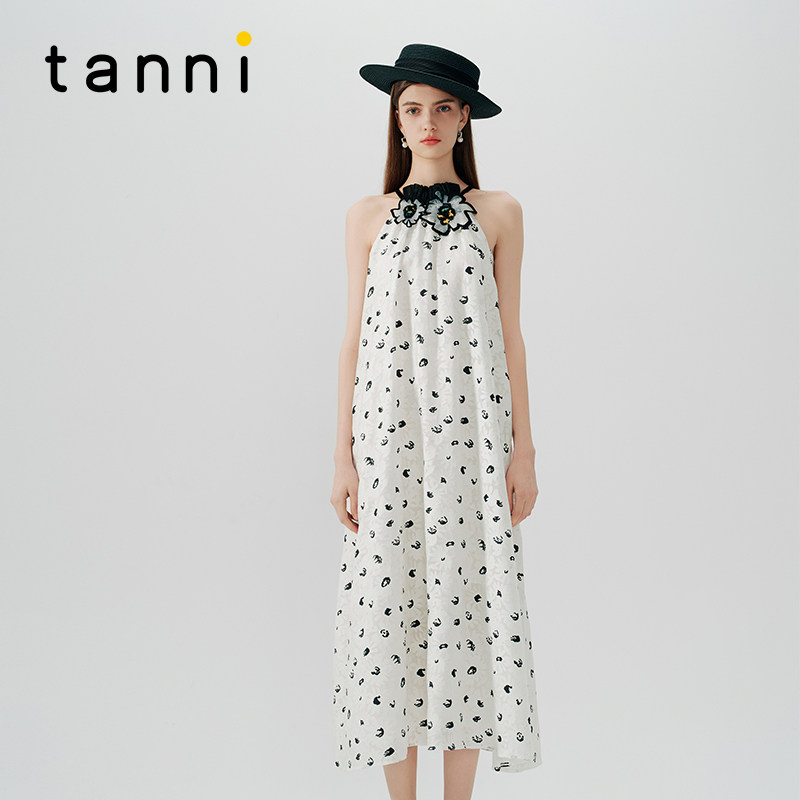 tanni×RXP设计师系列重工法式名媛挂脖无袖A字连衣裙TN11DR600A