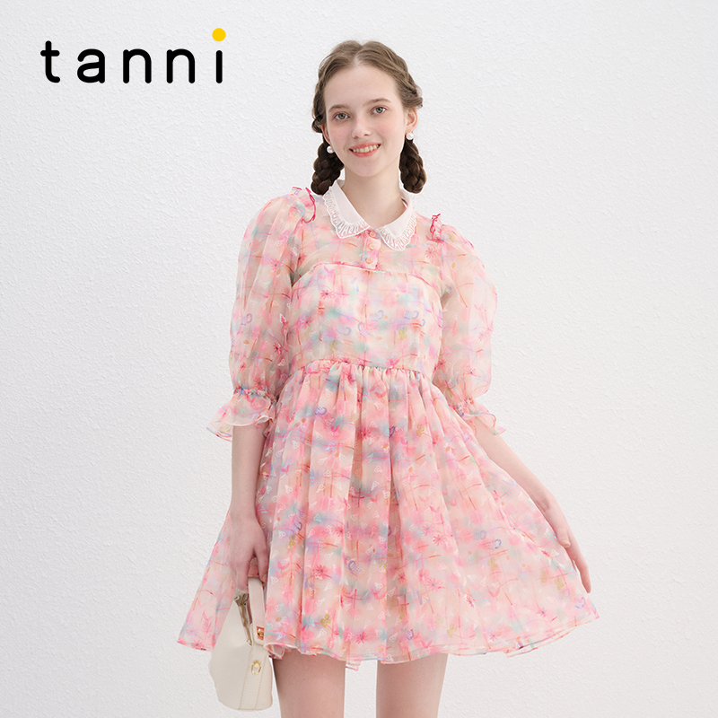 tanni法式泡泡袖两件套连衣裙
