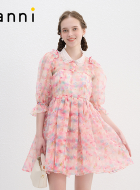 tanni新款欧根纱两件套公主裙anni风格印花裙TN11DR154A