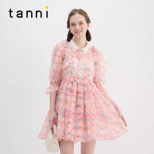 tanni法式泡泡袖两件套连衣裙