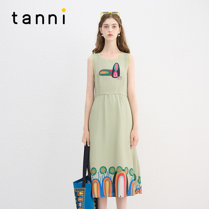 tanni简约度假风艺术家徐毛毛联名无袖连衣裙TN11DR803A