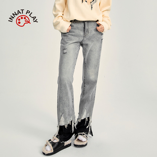 PLAY25秋季 女装 款 牛仔长裤 PM31DE017A 直筒微喇显瘦拼接时尚 INNAT