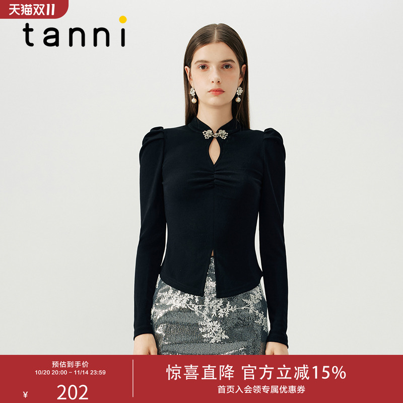 tanni新中式盘扣开衩长袖上衣