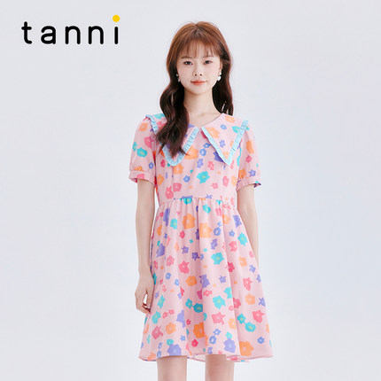 tanni新款田园少女感度假风A字版连衣裙TM11DR619A