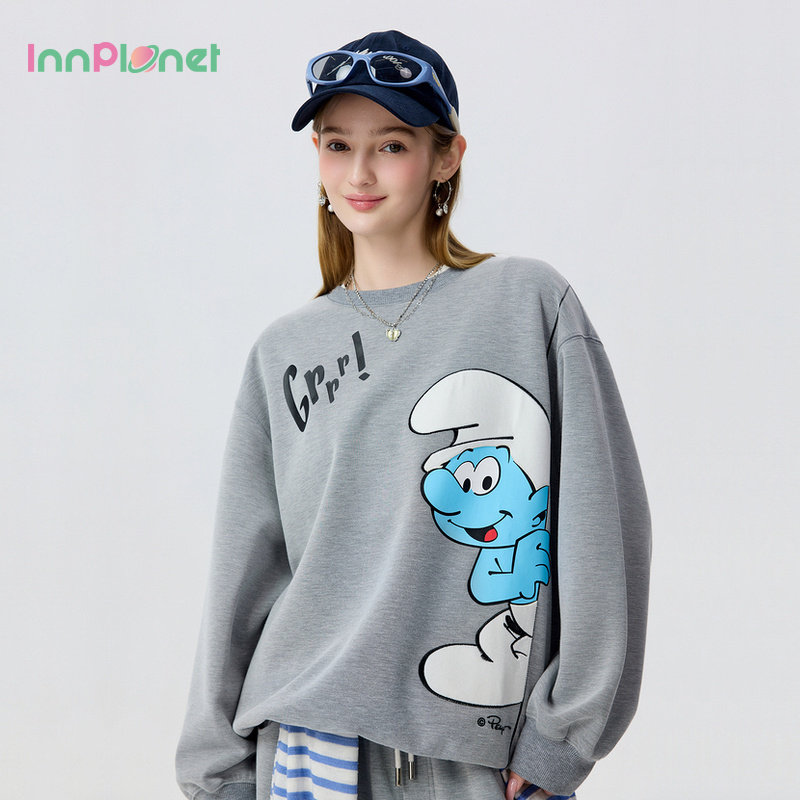 innplanet26春新款蓝精灵系列潮流运动宽松圆领卫衣PP11HO804A