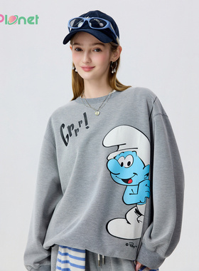 innplanet26春新款蓝精灵系列潮流运动宽松圆领卫衣PP11HO804A