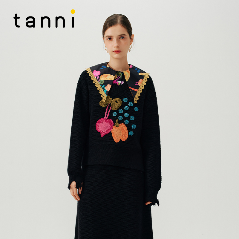tanni立体提花宽松套头针织衫