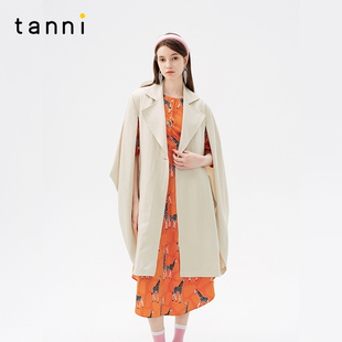 tanni25夏新款 风衣外套TO11TC014A 宽松休闲解构设计感披肩斗篷式