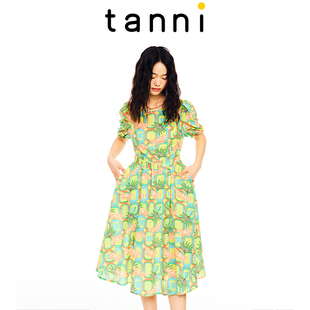 泡泡袖 tanni新款 长款 X版 连衣裙TL11DR256A 度假休闲温柔法式