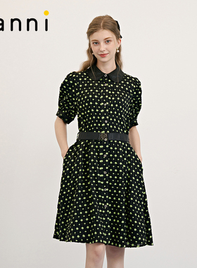 tanni新款通勤复古百搭优雅气质中长款连衣裙TM31DR003A