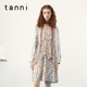 tanni新款 通勤气质淑女垂坠感v领收腰连衣裙女TM31DR031A