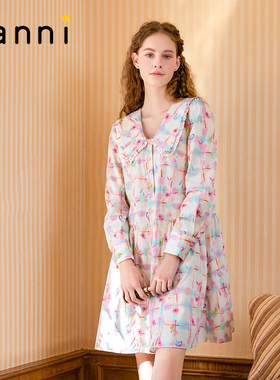 tanni新款甜美可爱中式娃娃领碎花印花连衣裙TN11DR159A