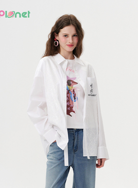 innplanet25夏新款大力水手宽松刺绣简约百搭休闲衬衫PO11SH101A