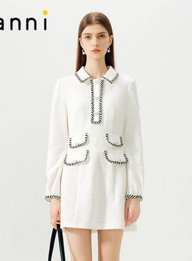 tanni新款优雅气质通勤高腰A型千金风小香风连衣裙TN11DR802A