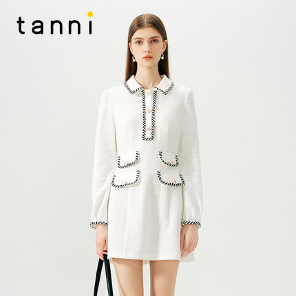 tanni新款优雅气质通勤高腰A型千金风小香风连衣裙TN11DR802A