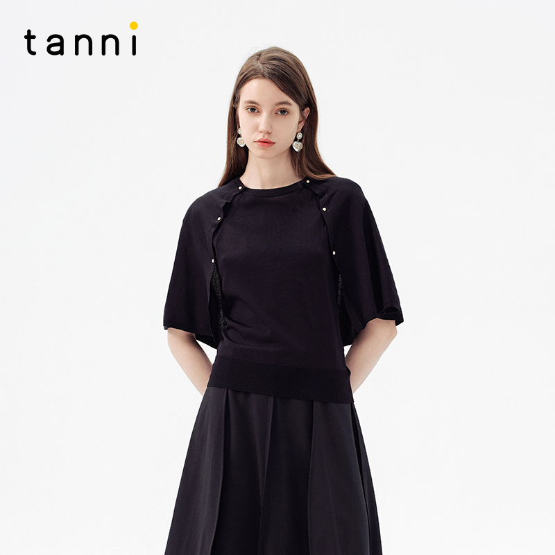 tanni优雅百搭蝙蝠袖针织上衣