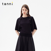 tanni25春新款 优雅百搭休闲黑色蝙蝠袖 显瘦针织上衣TO11KN014A